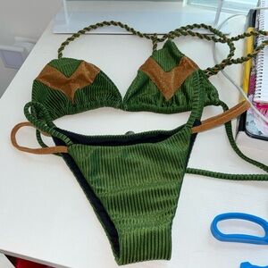 Anybody beachwear Brazilian bikini set green with gold